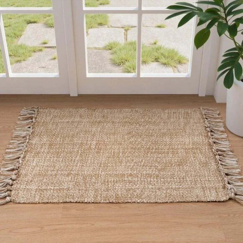 New 2x3 Tan Bathroom Rug, Hand-Woven, Low Profile, Reversible & Washable Mat